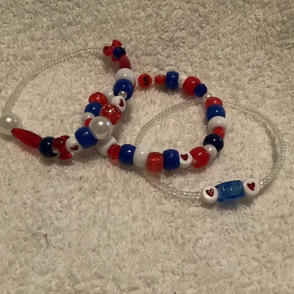 handmade stacking stretchy USA bracelets red, white, blue - Picture 5 of 10